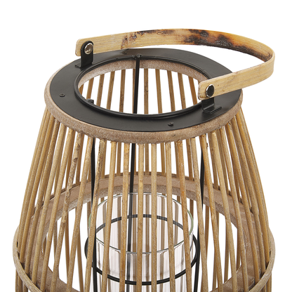 Beige Bamboo Lantern 32cm Glass Holder Boho Indoor Outdoor