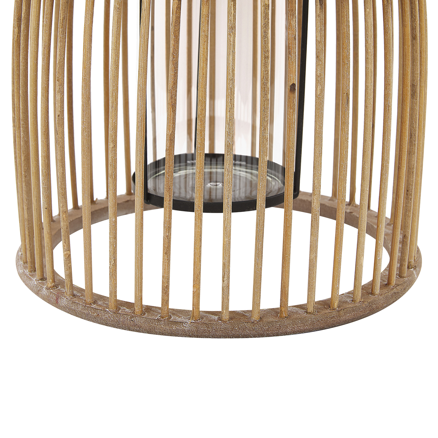 Beige Bamboo Lantern 32cm Glass Holder Boho Indoor Outdoor