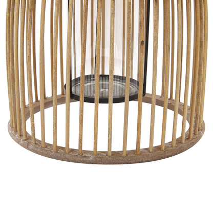 Beige Bamboo Lantern 32cm Glass Holder Boho Indoor Outdoor