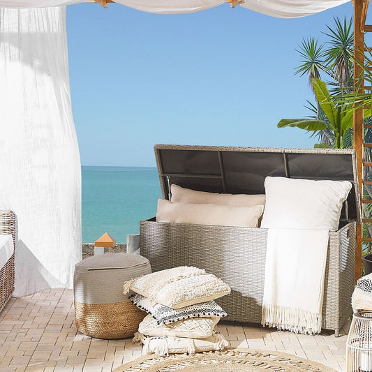 Outdoor Storage Box Beige Faux Rattan 126 x 46cm