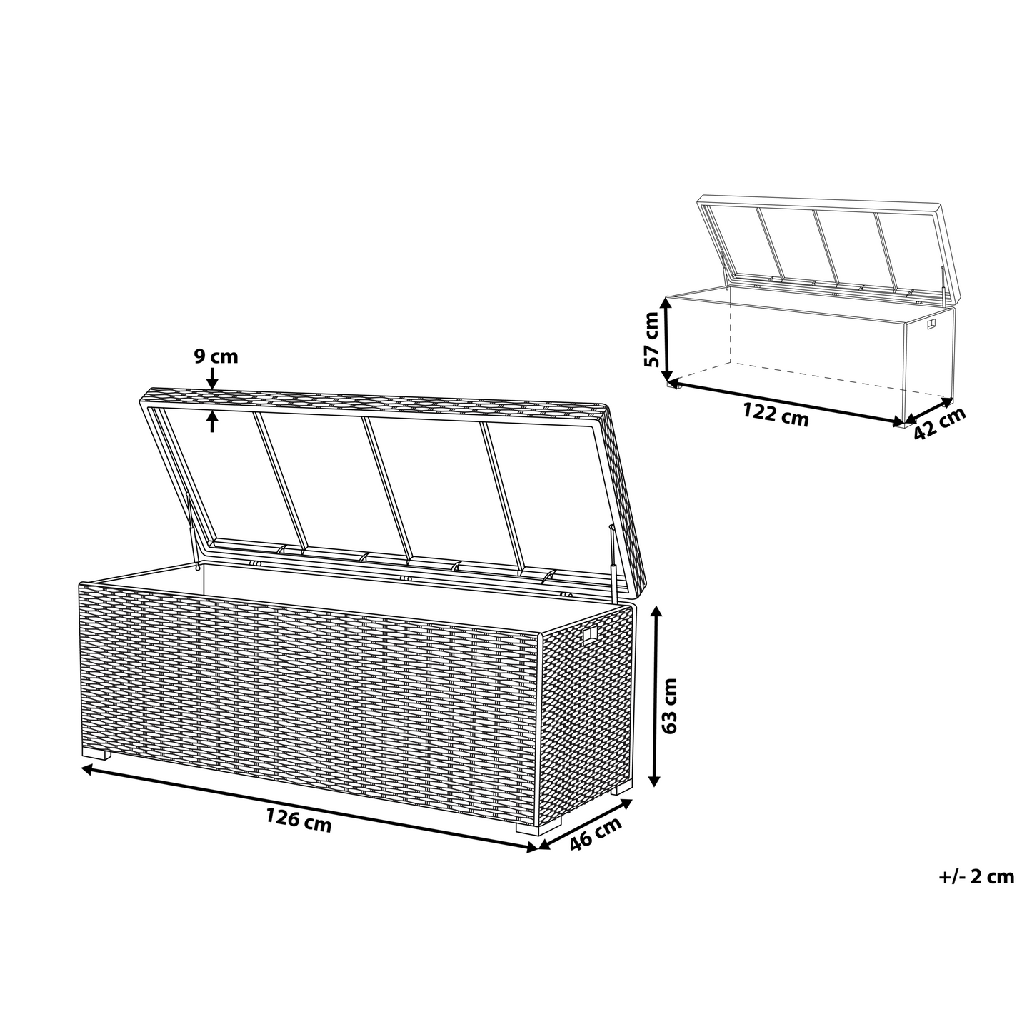 Outdoor Storage Box Beige Faux Rattan 126 x 46cm