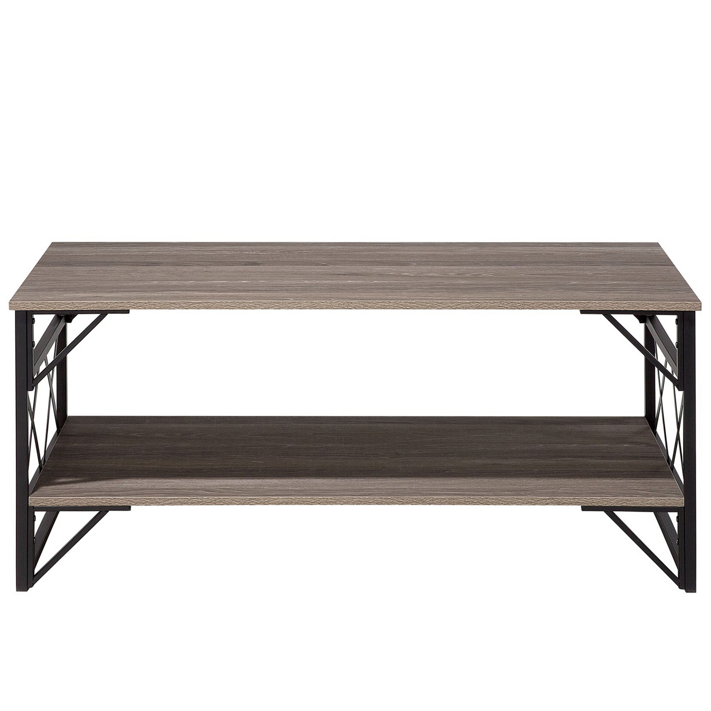 Industrial Coffee Table Taupe Wood Top Black Metal Frame 120 x 61