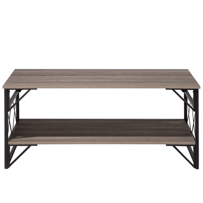 Industrial Coffee Table Taupe Wood Top Black Metal Frame 120 x 61