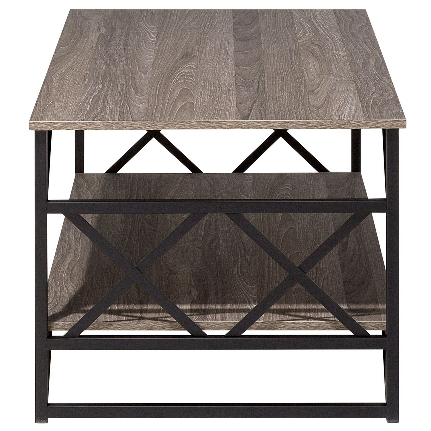 Industrial Coffee Table Taupe Wood Top Black Metal Frame 120 x 61
