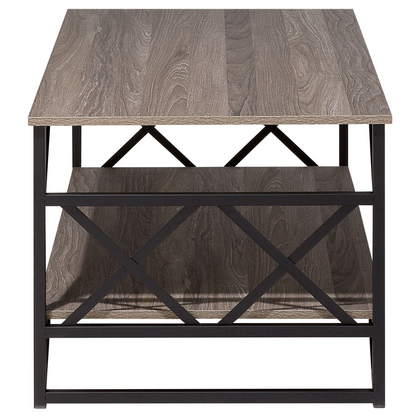 Industrial Coffee Table Taupe Wood Top Black Metal Frame 120 x 61