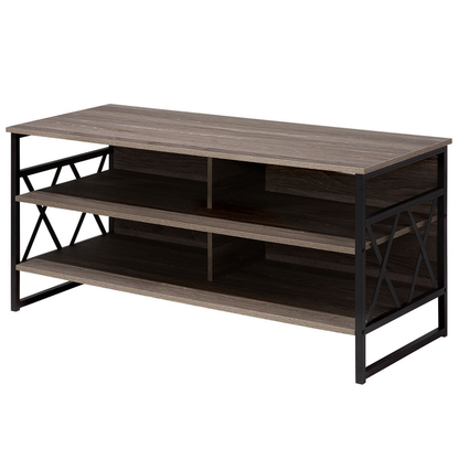 TV Stand Cabinet Dark Brown Black Metal 4 Shelves