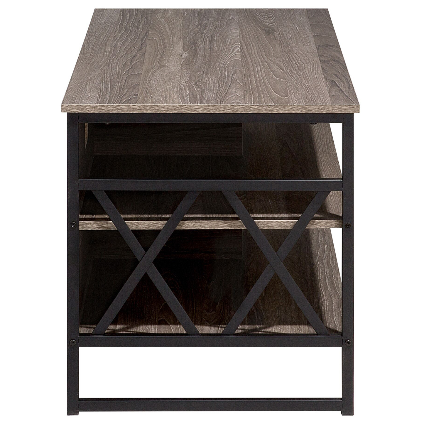 TV Stand Cabinet Dark Brown Black Metal 4 Shelves