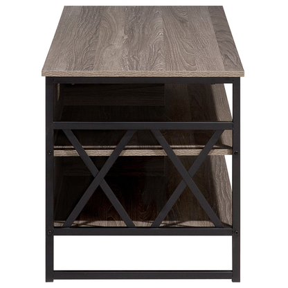 TV Stand Cabinet Dark Brown Black Metal 4 Shelves