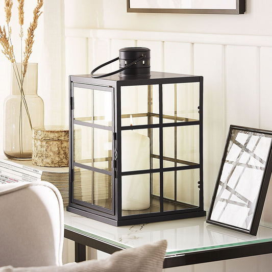 Lantern Black Metal 27cm Glass Wall With Handle For Scandinavian Decor