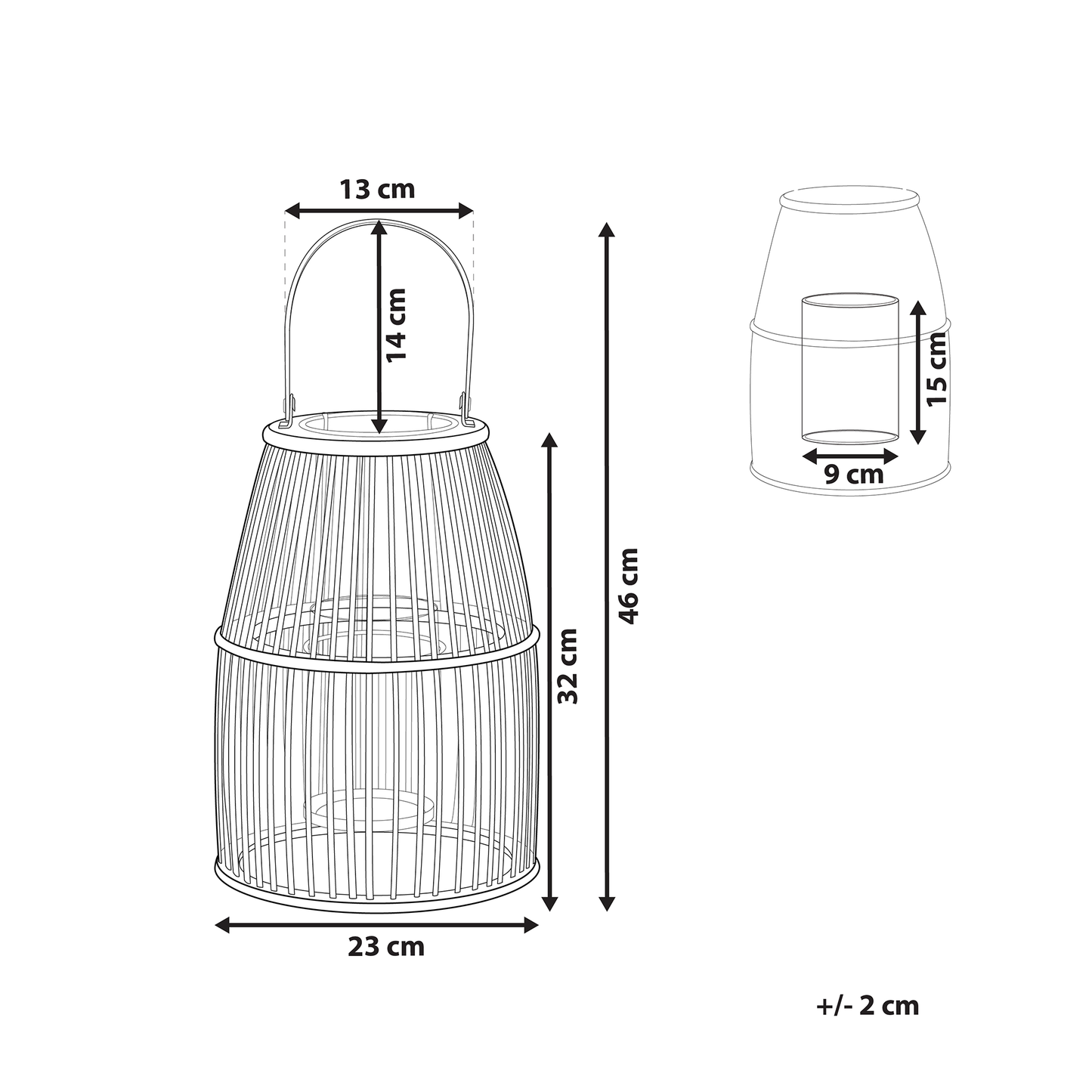 Beige Bamboo Lantern 32cm Glass Holder Boho Indoor Outdoor