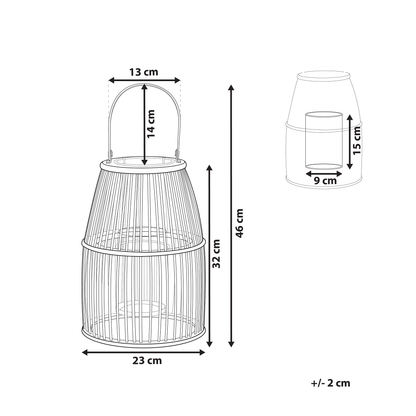 Beige Bamboo Lantern 32cm Glass Holder Boho Indoor Outdoor