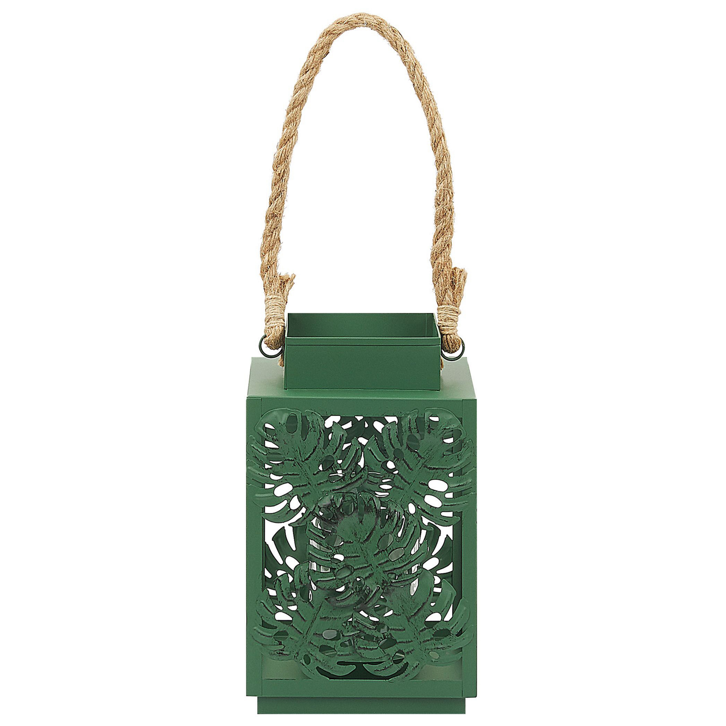 Lantern Green Metal 25cm Glass Candle Holder Monstera