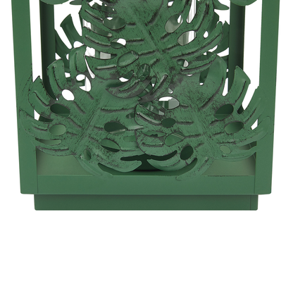 Lantern Green Metal 25cm Glass Candle Holder Monstera