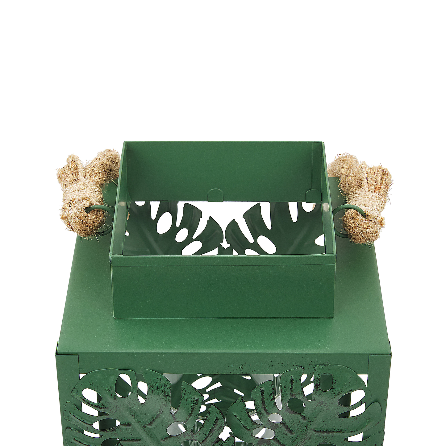 Lantern Green Metal 25cm Glass Candle Holder Monstera