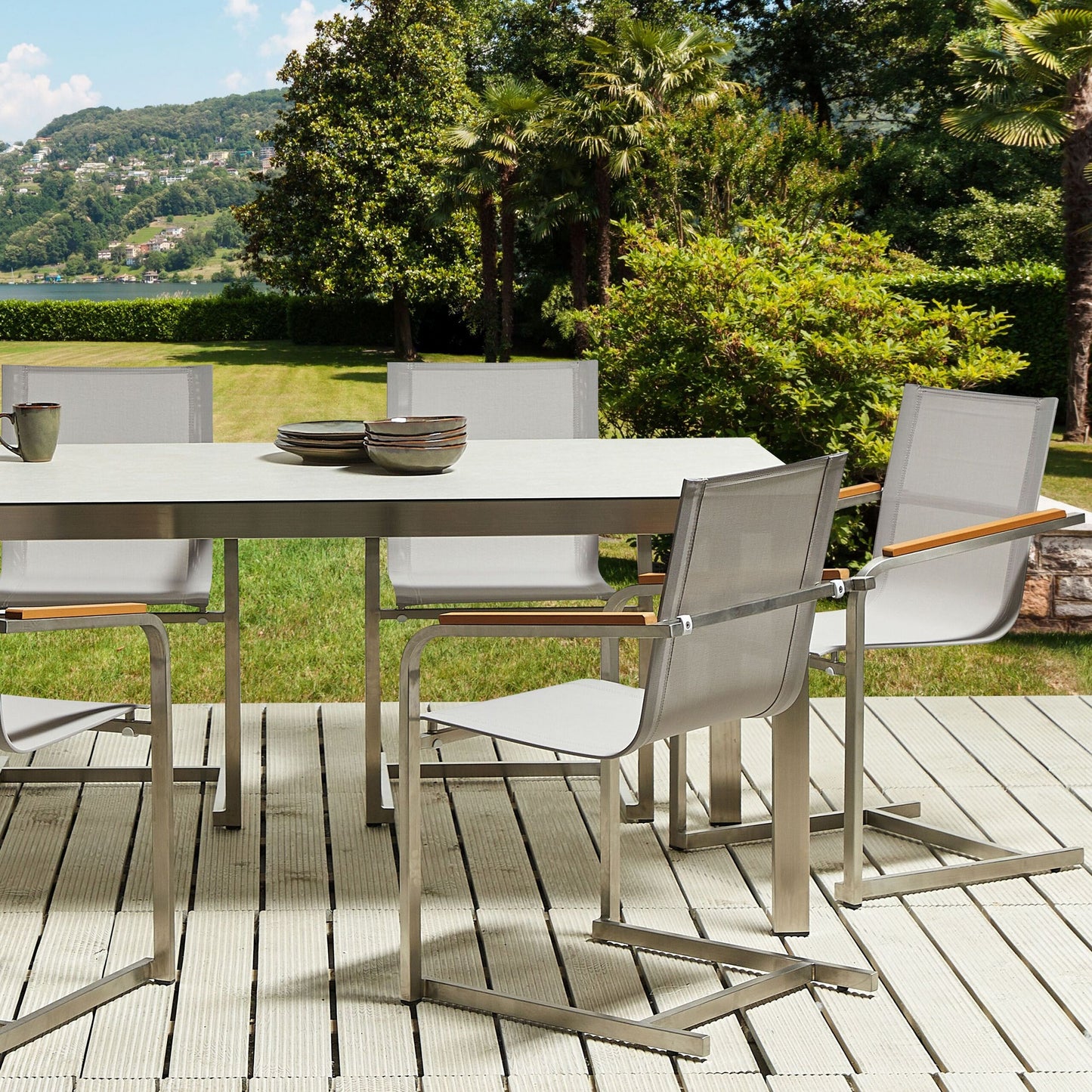 Outdoor Set of 2 Beige Garden Chairs Cantilever Steel