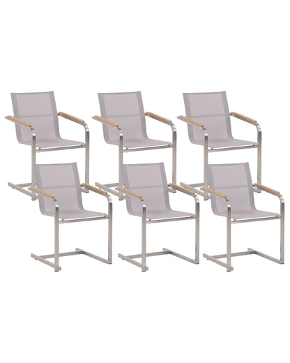Garden Chair Set Of 6 Beige Cantilever With Stainless Steel Frame