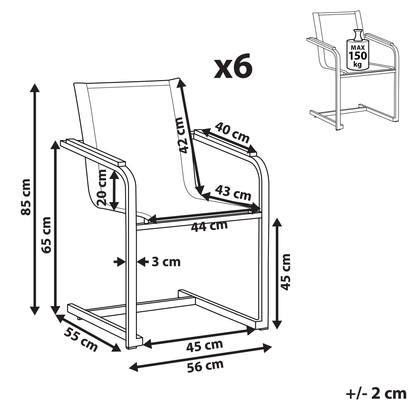 Garden Chair Set Of 6 Beige Cantilever With Stainless Steel Frame