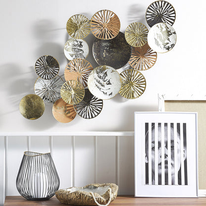Copper And Gold Metal Round Wall Art 50cm Industrial Modern