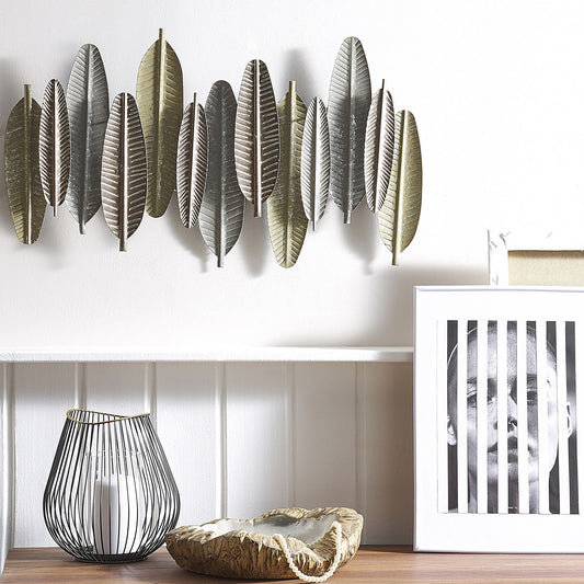 Feathers Wall Decor Gold Silver Metal 66 x 37cm Industrial Modern