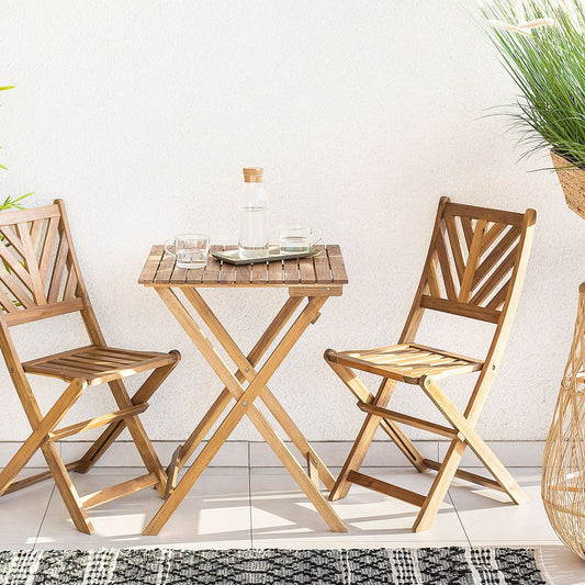Acacia 3 Piece Folding Bistro Set With Two Chairs And Table