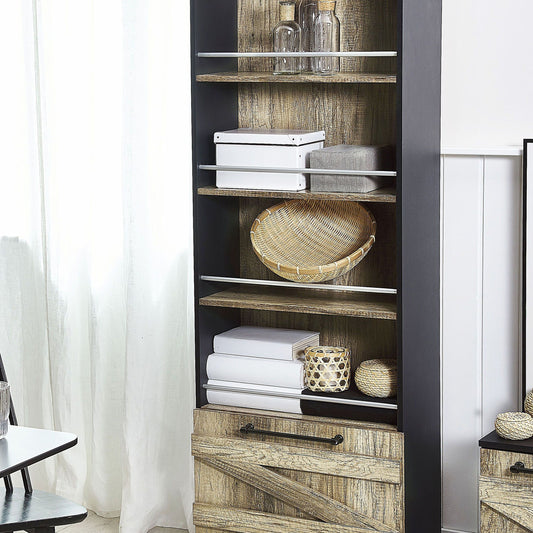 Barn Style Bookcase 163cm Light Brown and Black Particle Board Storage Shelf
