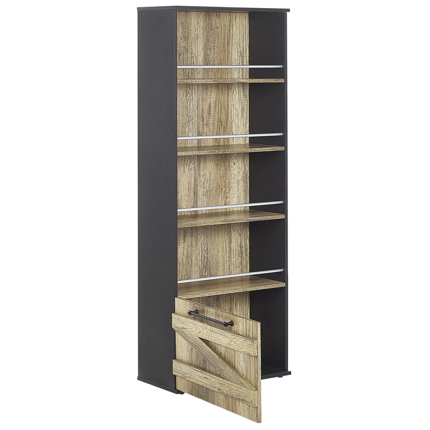 Barn Style Bookcase 163cm Light Brown and Black Particle Board Storage Shelf