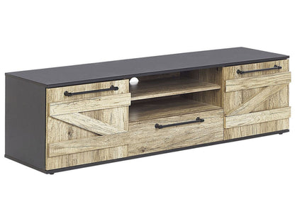 TV Stand Barn Style 43cm Light Brown and Black Particle Board with Cabinet and Drawer