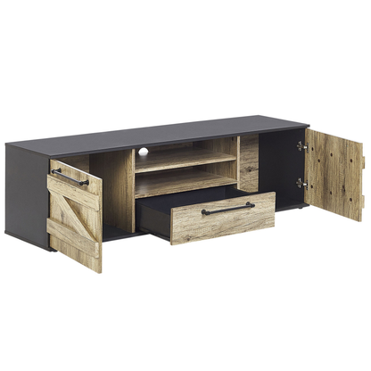 TV Stand Barn Style 43cm Light Brown and Black Particle Board with Cabinet and Drawer