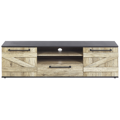 TV Stand Barn Style 43cm Light Brown and Black Particle Board with Cabinet and Drawer
