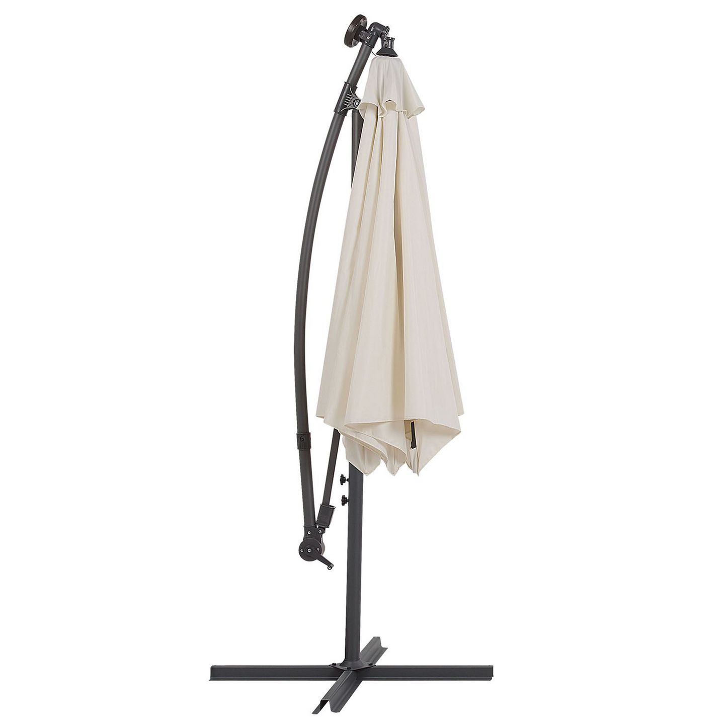 Cantilever Garden Parasol With LED Lights Beige Polyester Shade 285cm Aluminium Crank Outdoor Umbrella