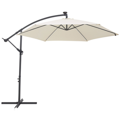Cantilever Garden Parasol With LED Lights Beige Polyester Shade 285cm Aluminium Crank Outdoor Umbrella