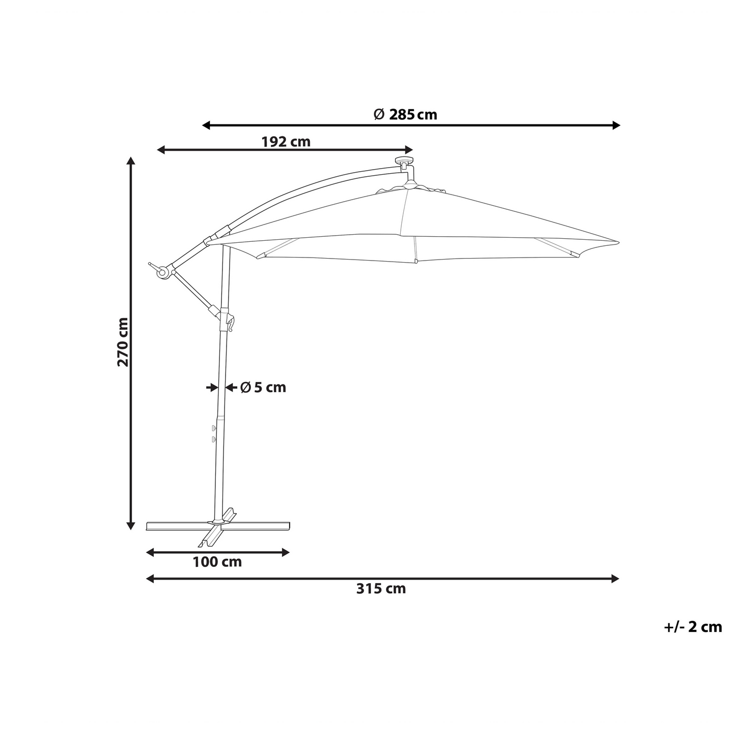 Cantilever Garden Parasol With LED Lights Beige Polyester Shade 285cm Aluminium Crank Outdoor Umbrella