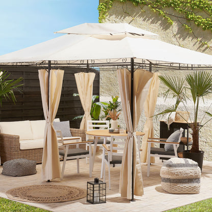 Gazebo Beige Fabric Curtains Black Steel Frame 300 x 400cm Garden