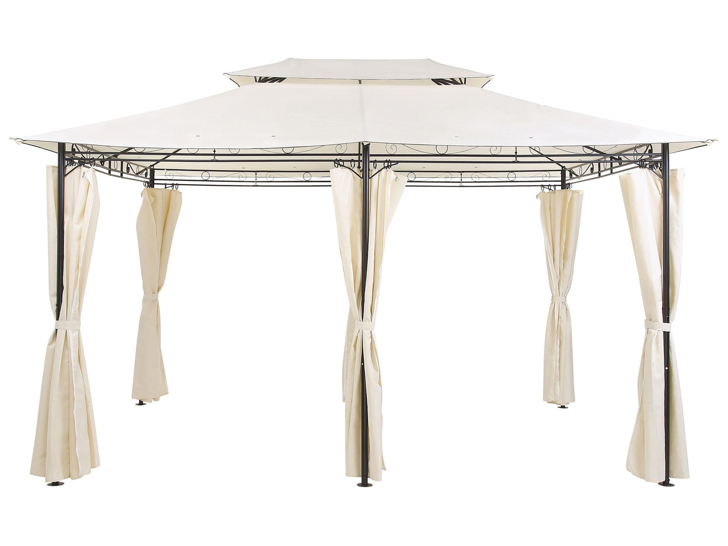 Gazebo Beige Fabric Curtains Black Steel Frame 300 x 400cm Garden