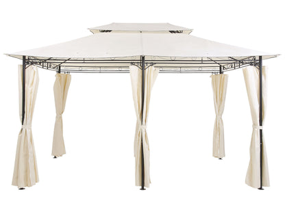 Gazebo Beige Fabric Curtains Black Steel Frame 300 x 400cm Garden