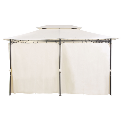 Gazebo Beige Fabric Curtains Black Steel Frame 300 x 400cm Garden