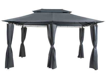 Gazebo Dark Grey Curtains Black Steel Frame 300 X 400cm Outdoor Shelter