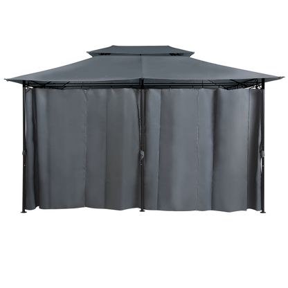 Gazebo Dark Grey Curtains Black Steel Frame 300 X 400cm Outdoor Shelter