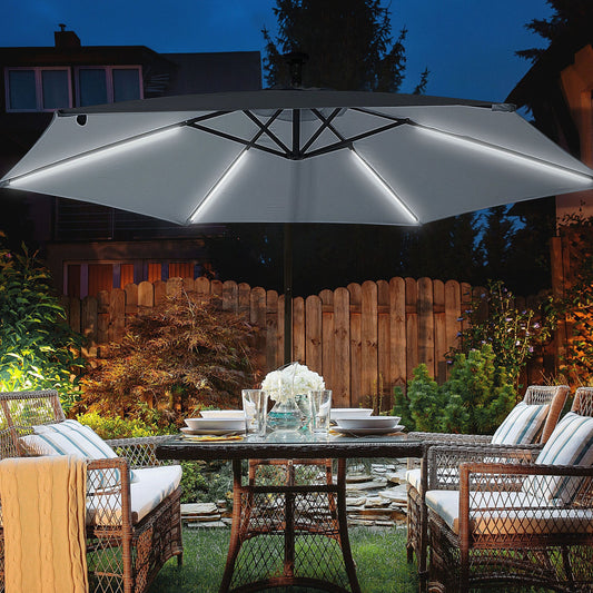 Garden Cantilever Parasol Grey With LED Lights 285cm Aluminium Pole
