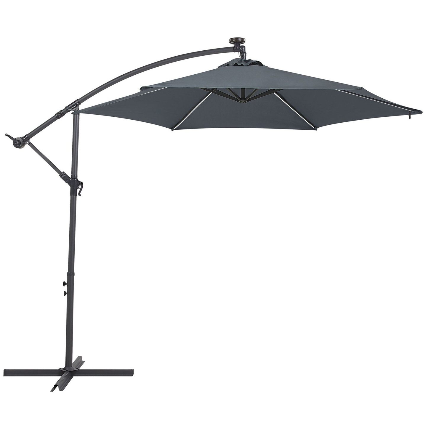 Garden Cantilever Parasol Grey With LED Lights 285cm Aluminium Pole