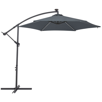 Garden Cantilever Parasol Grey With LED Lights 285cm Aluminium Pole