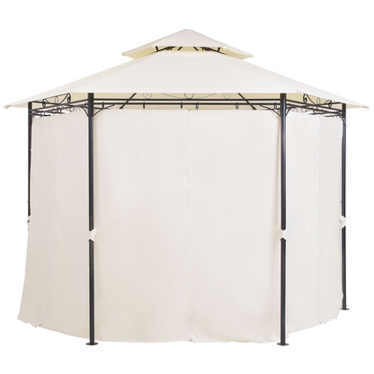Garden Gazebo With Beige Polyester Curtains Black Metal Frame UV Resistant