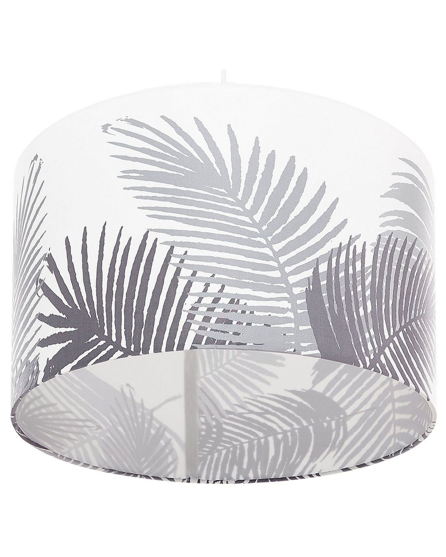 Pendant Lamp White Grey Fabric Drum Shade Leaf Pattern 1 Light