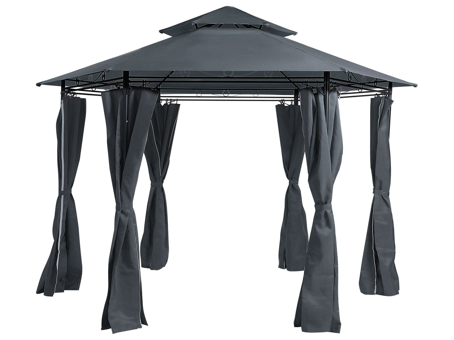 Garden Gazebo Dark Grey Polyester Curtains Black Metal Frame UV Resistant