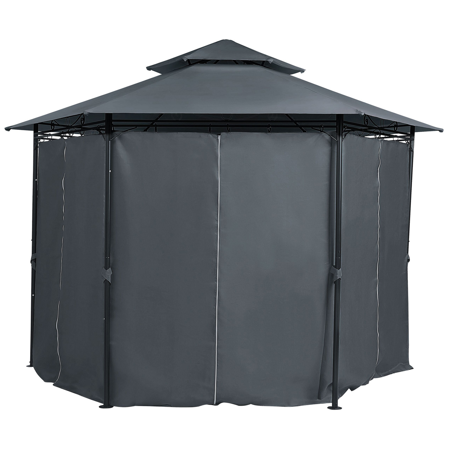 Garden Gazebo Dark Grey Polyester Curtains Black Metal Frame UV Resistant