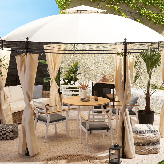 Gazebo Beige Fabric Round 368cm Garden Canopy Black Steel Frame