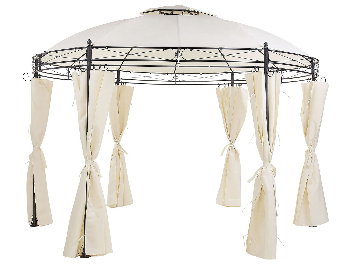 Gazebo Beige Fabric Round 368cm Garden Canopy Black Steel Frame