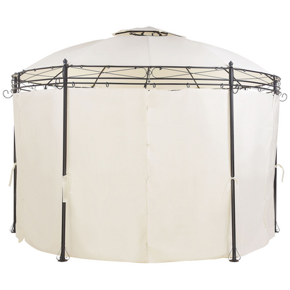 Gazebo Beige Fabric Round 368cm Garden Canopy Black Steel Frame