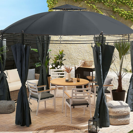 Gazebo Dark Grey Fabric Black Steel Frame 368cm Curtains