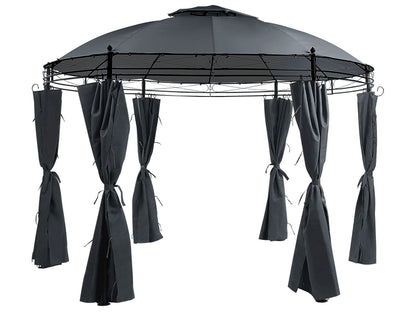 Gazebo Dark Grey Fabric Black Steel Frame 368cm Curtains